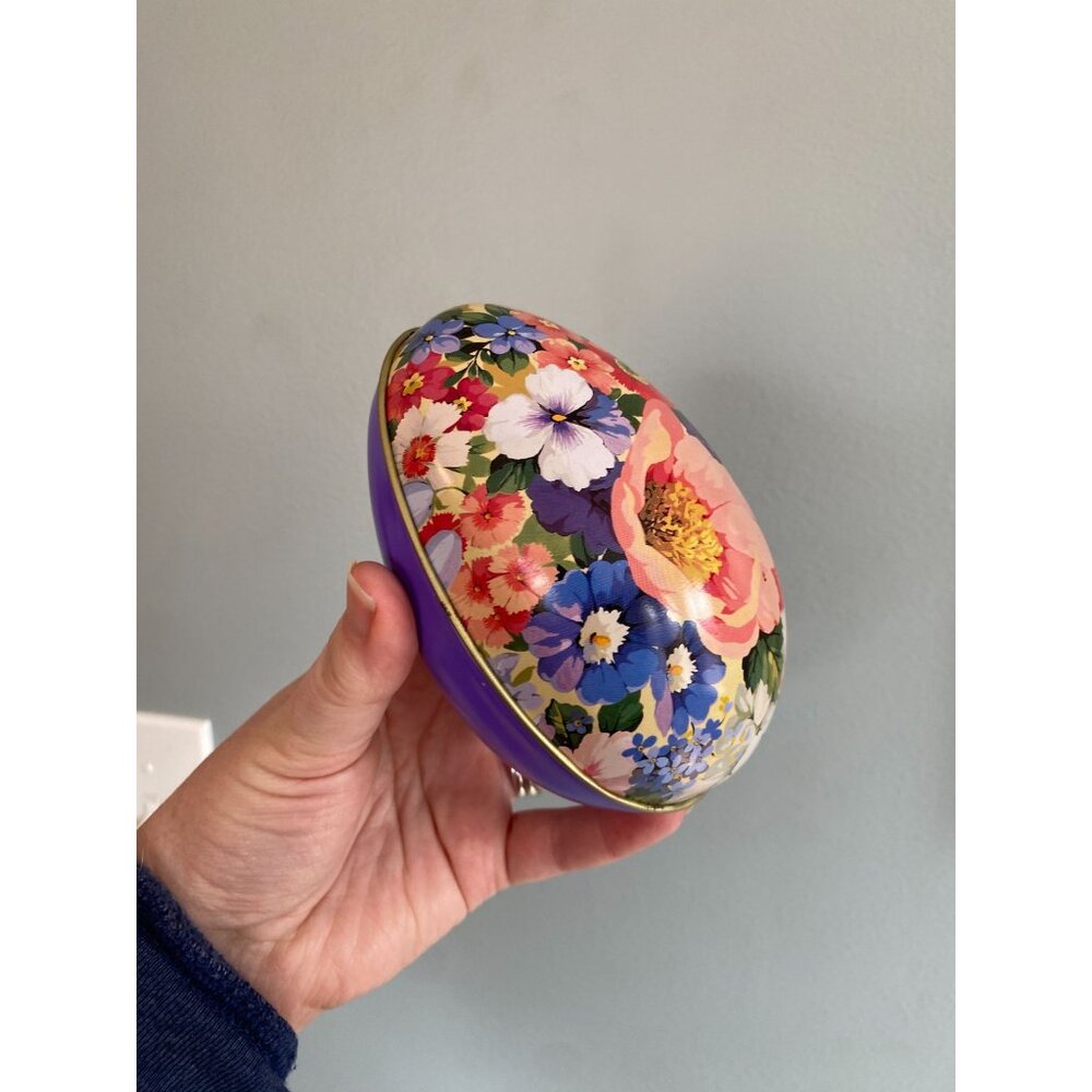 Vintage Hallmark Floral Spring Metal Tin Easter Egg Large 5"